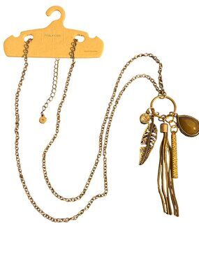 Maurices Silver Tone Chain Necklace Mixed Metal Charms Tassels Adj. 33.5" NWT